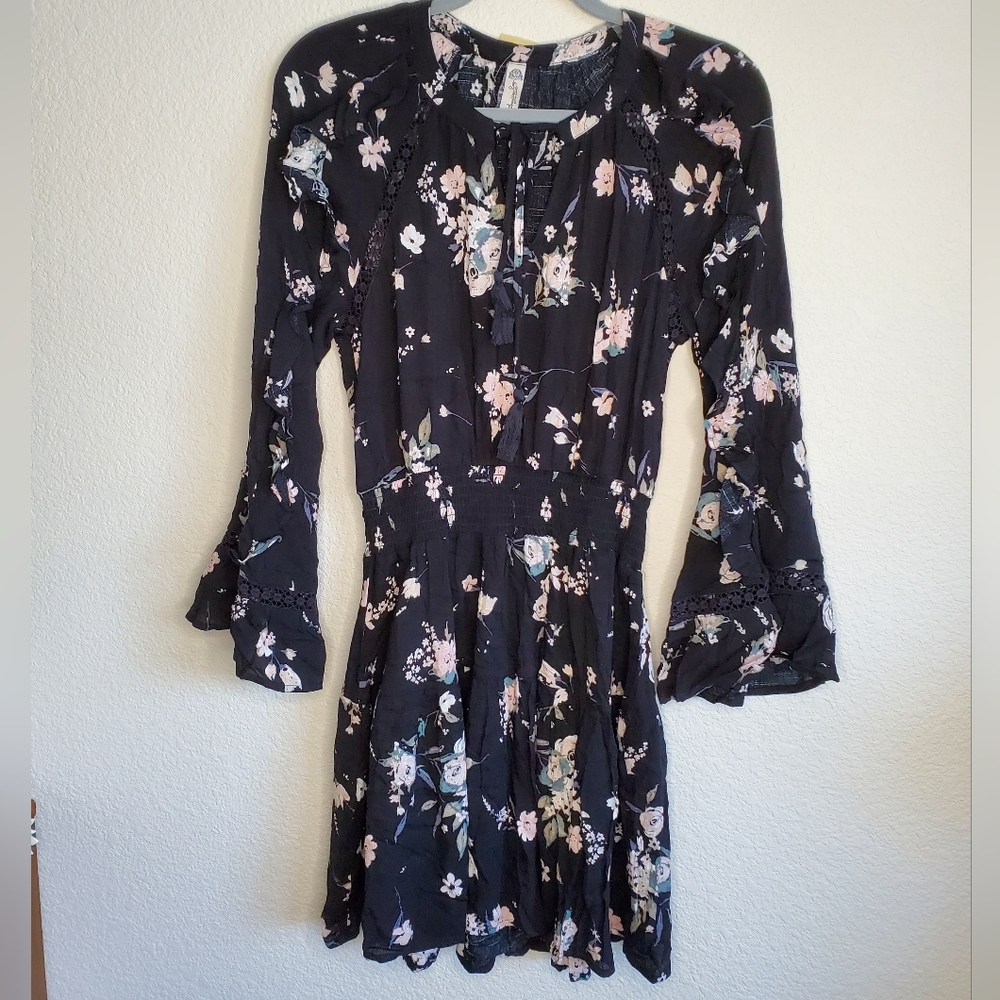 American Rag Dress in Black w/ Turquoise Flowers